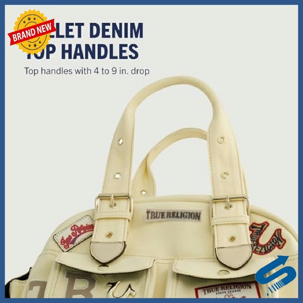 Denim Satchel Bag with Adjustable Strap, Multi-Patch Design, Spacious - Picture 5 of 7